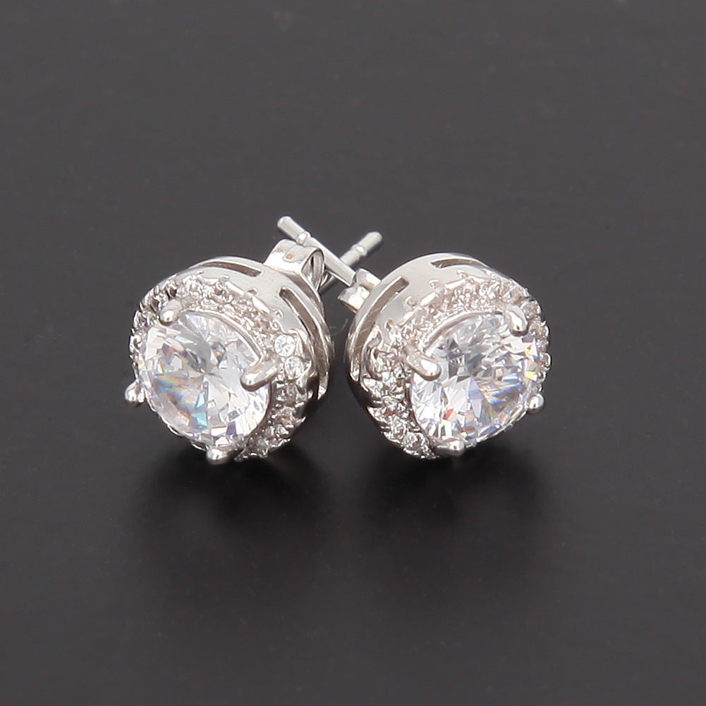 Hip Hop Four-Prong Black Zircon Earrings