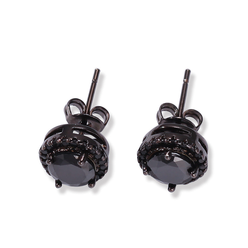Hip Hop Four-Prong Black Zircon Earrings