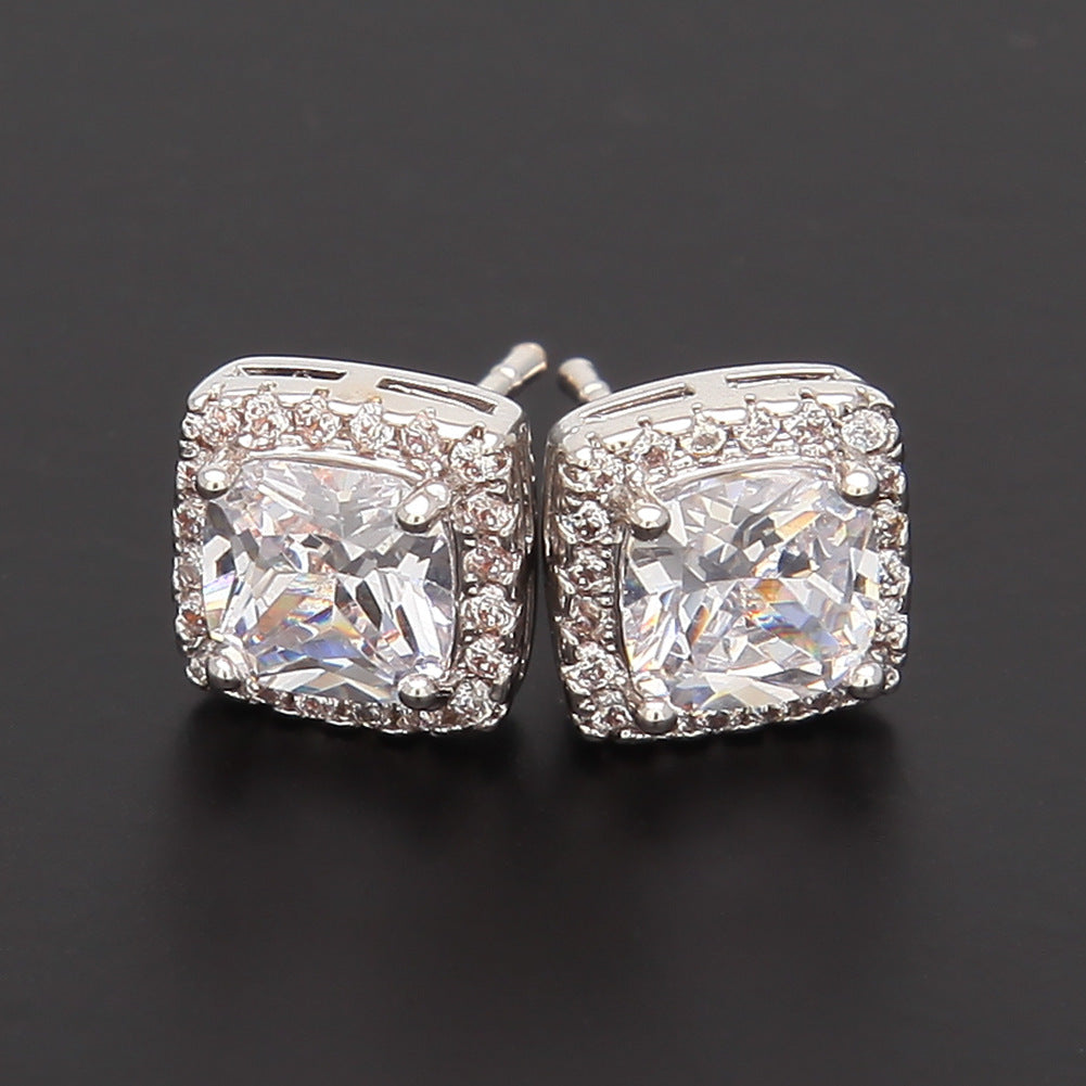 Hip Hop Four-Prong Black Zircon Earrings