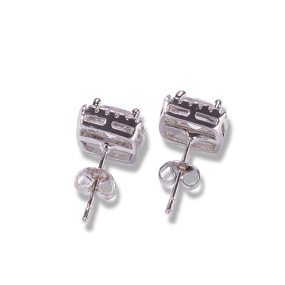 Hip Hop Four-Prong Black Zircon Earrings