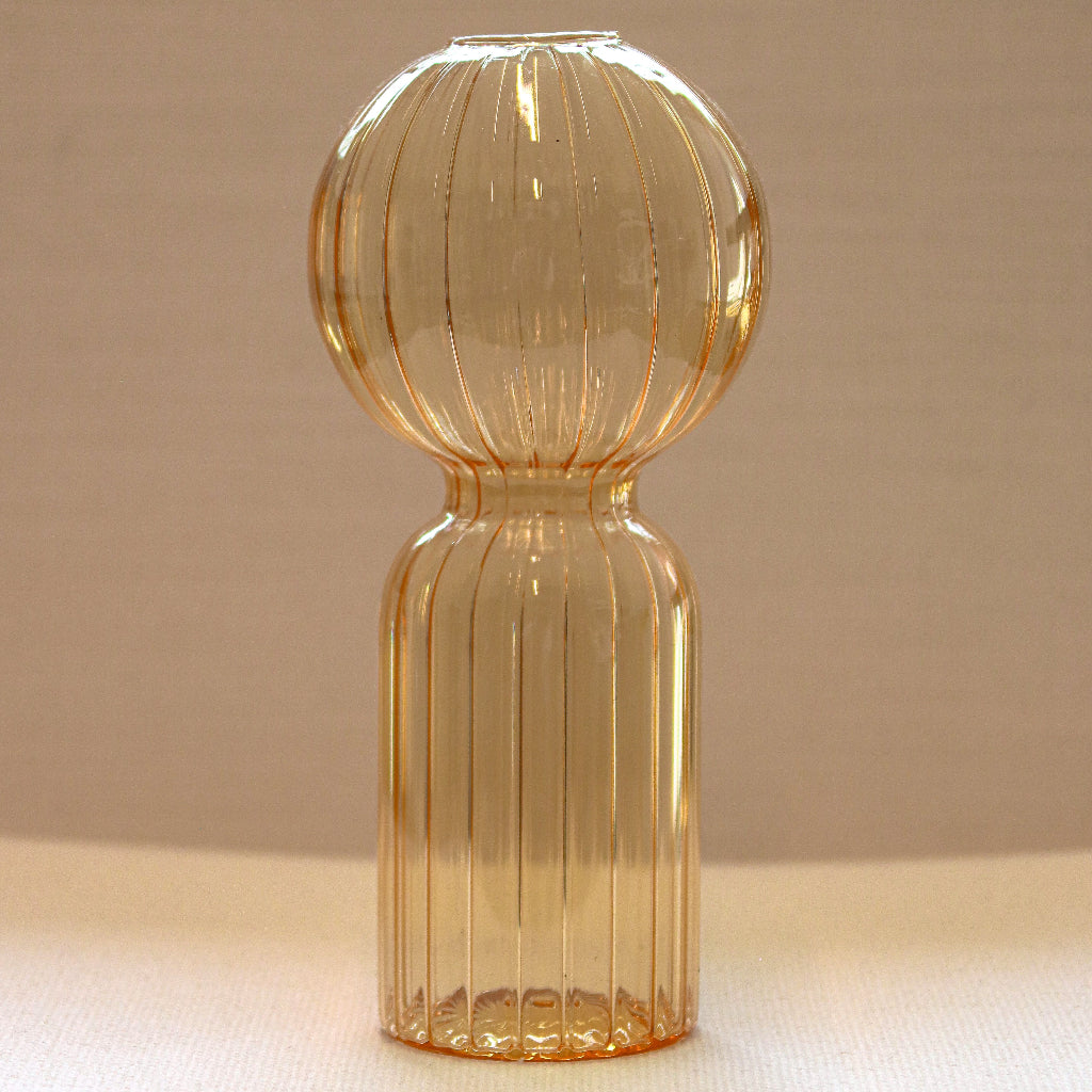 Apricot Ribbed Glass Vases – Pair