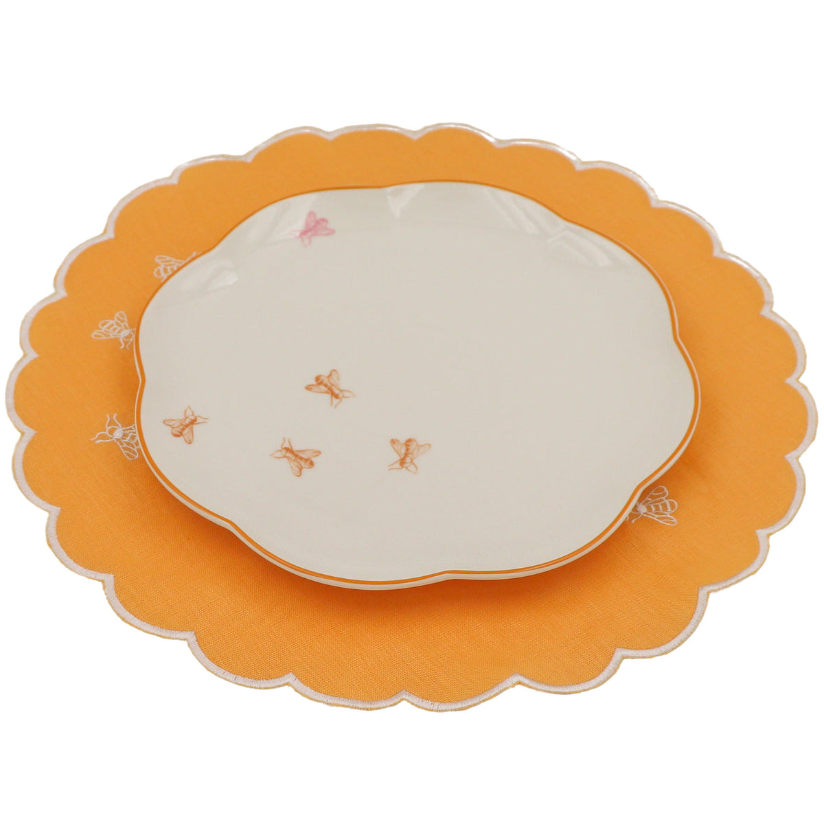 Bumble Voyage Scalloped Ceramic Dinner Plates – Set of 4 (+1 Bonus Plate)