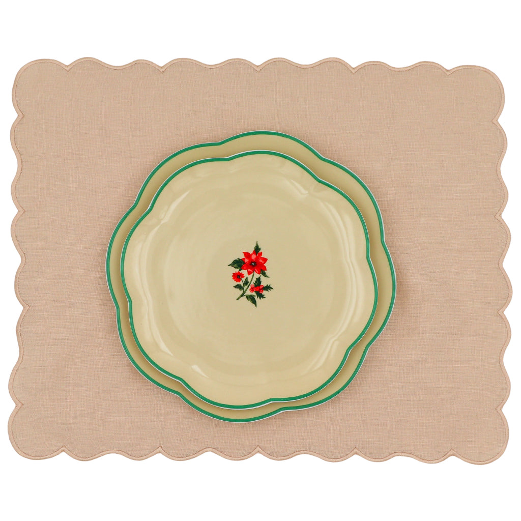Festive Flora Scalloped Ceramic Dinner Plates – Set of 4 (+1 Bonus Plate)