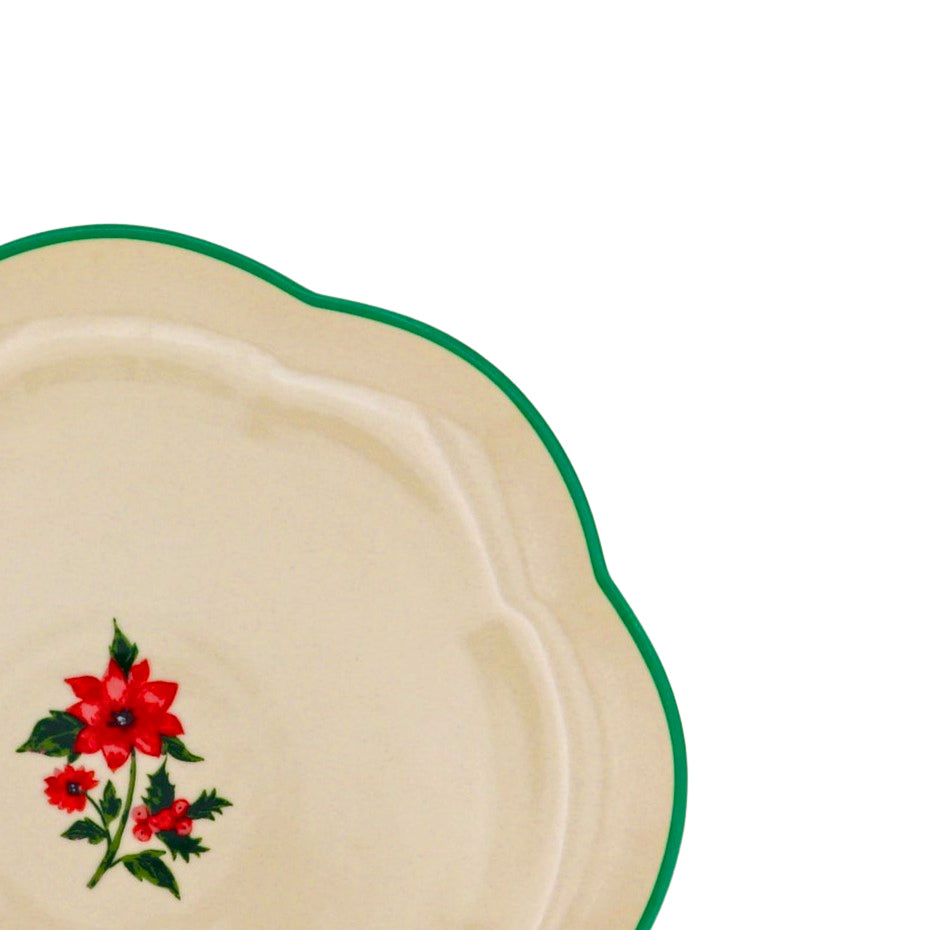 Festive Flora Scalloped Ceramic Starter Plates – Set of 4 (+1 Bonus Plate)