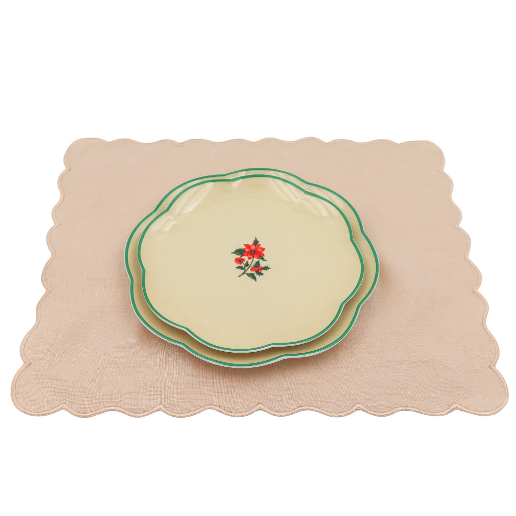 Festive Flora Scalloped Ceramic Starter Plates – Set of 4 (+1 Bonus Plate)