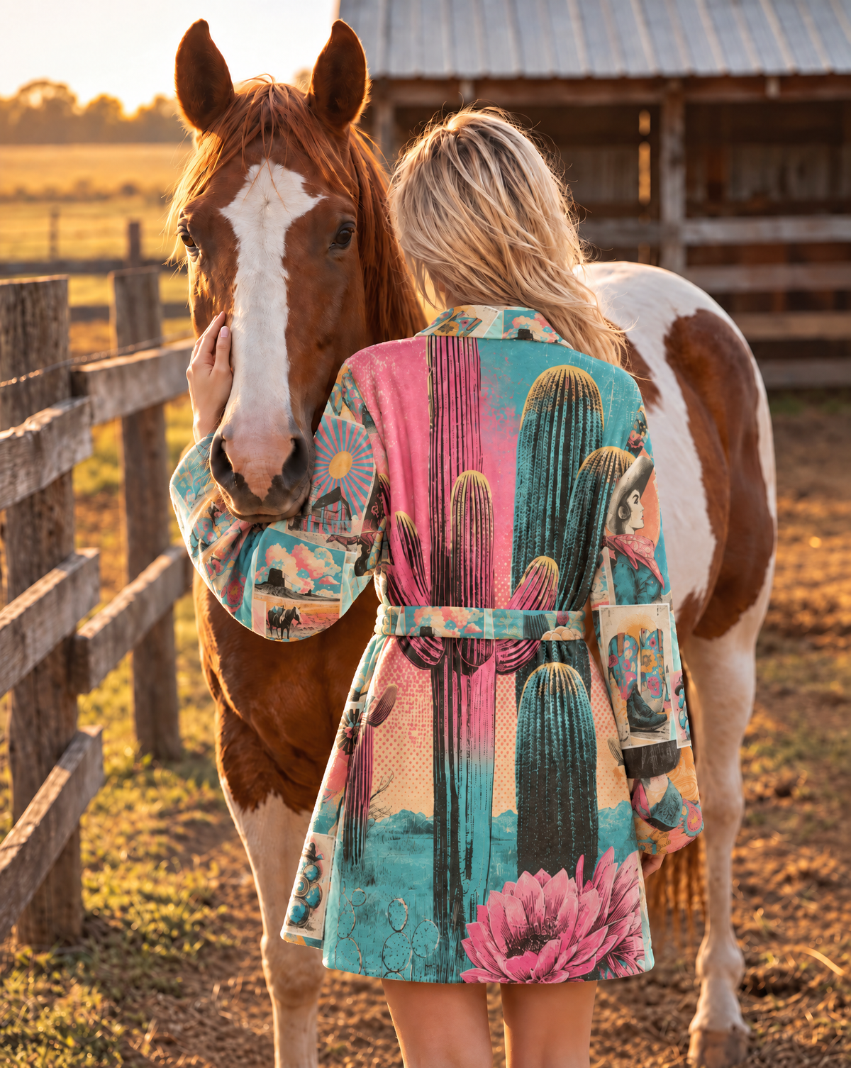 Baha Ranch Honky Tonk Kitsch Desert Vibes Minky Fleece Robe