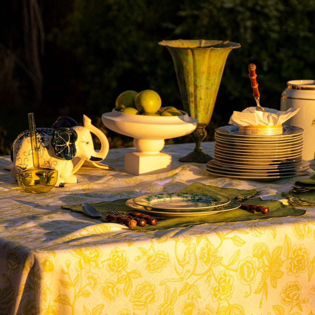 Ivory Flora Parlour Premium Linen Tablecloth