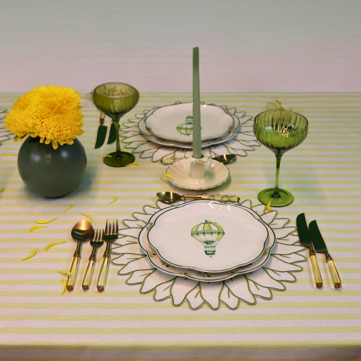 Buttercream Yellow Stripe Cotton-Linen Tablecloth