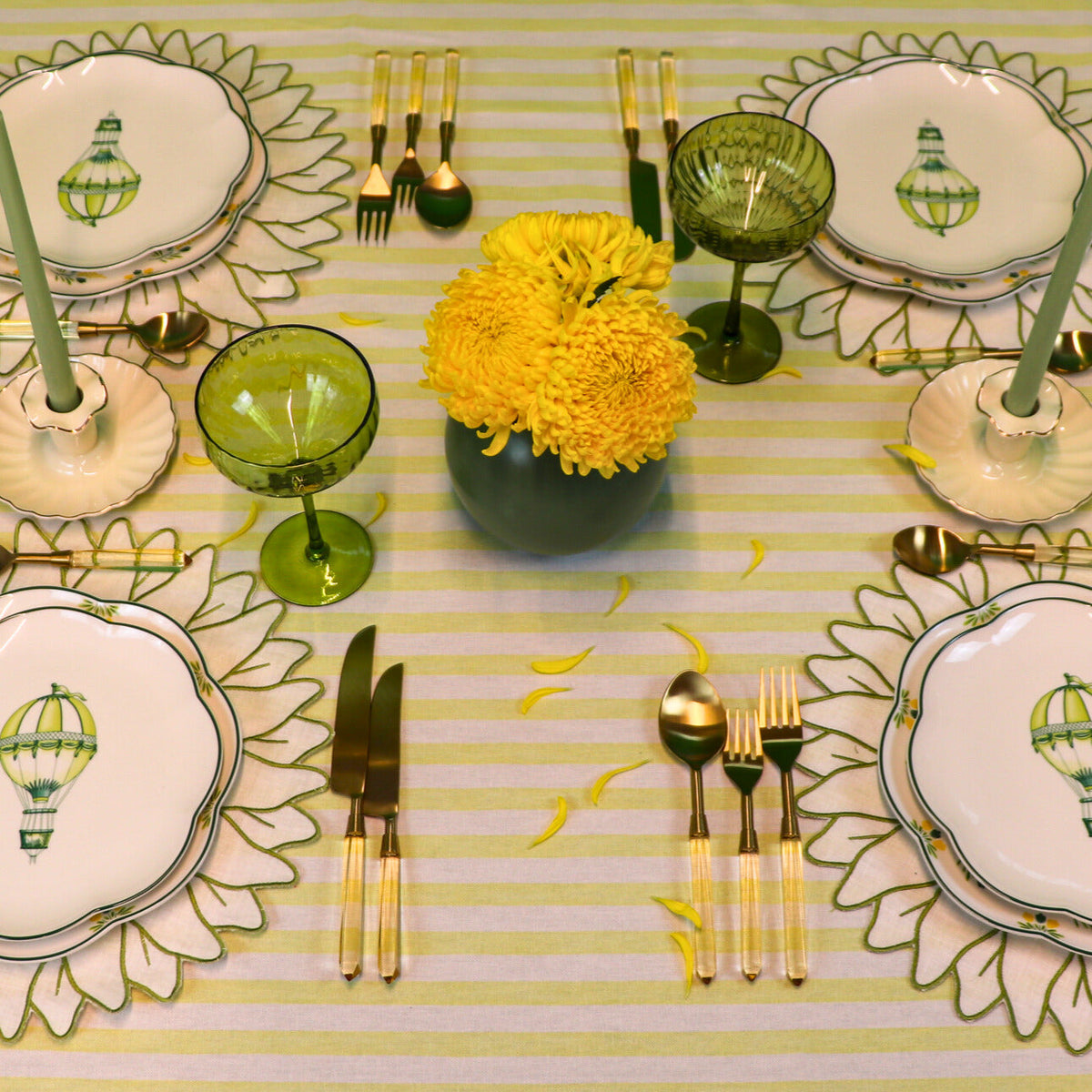 Buttercream Yellow Stripe Cotton-Linen Tablecloth