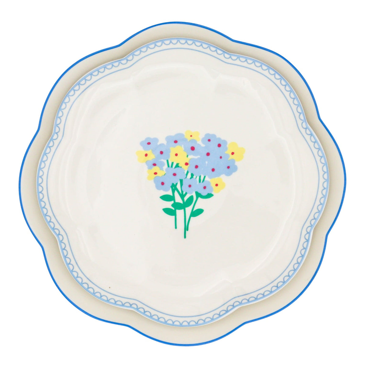 Meadow Flora Scalloped Ceramic Dinner Plates – Case of 12 (+3 Bonus Plates)