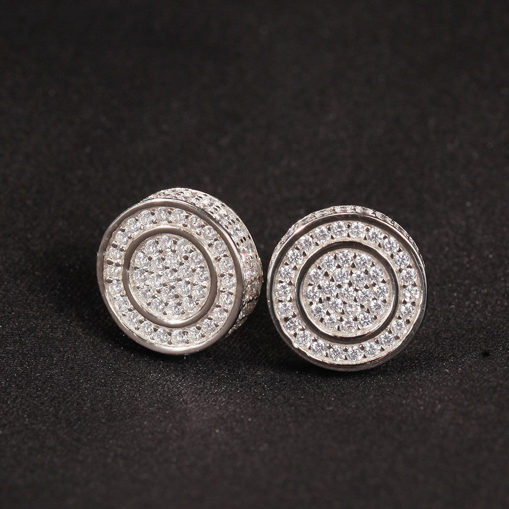 Hip Hop diamond-encrusted 925 silver stud earrings