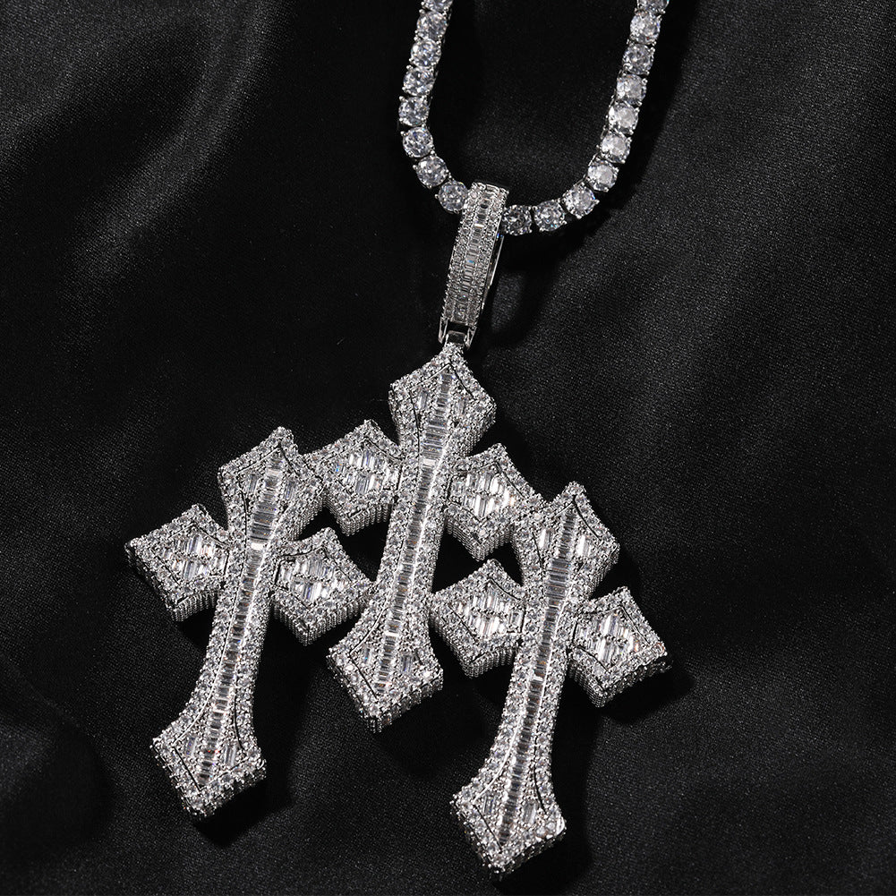 Retro Cross Square Zircon Inlay Necklace