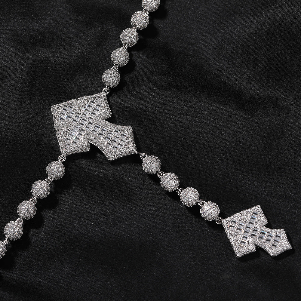 Hip Hop Beaded Zirconia Cross Necklace