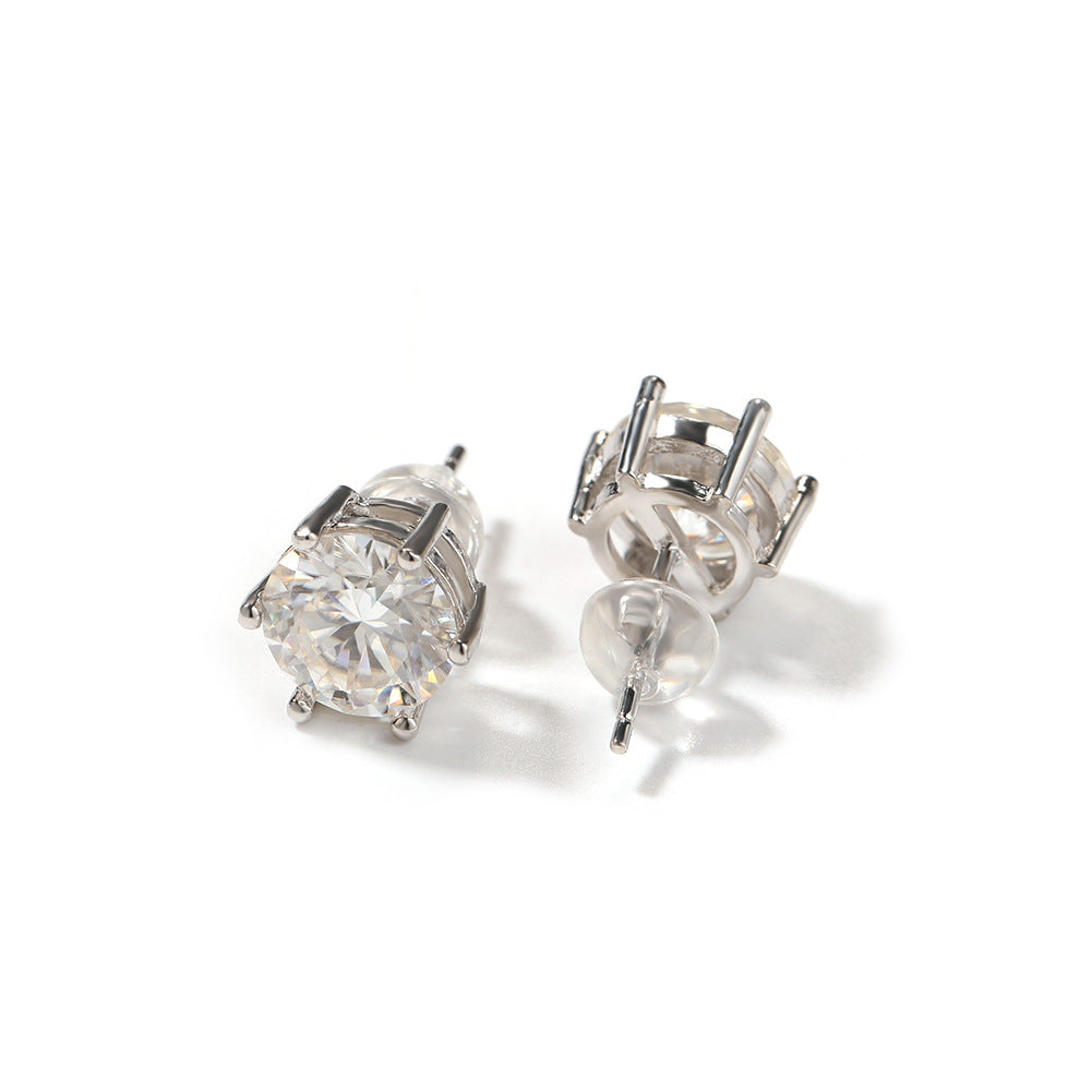 Hip-hop 925 silver moissanite six-prong earrings