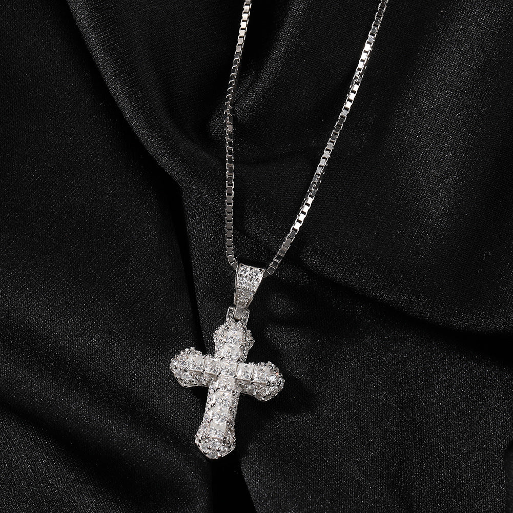 Gold-plated, diamond-encrusted mini cross necklace
