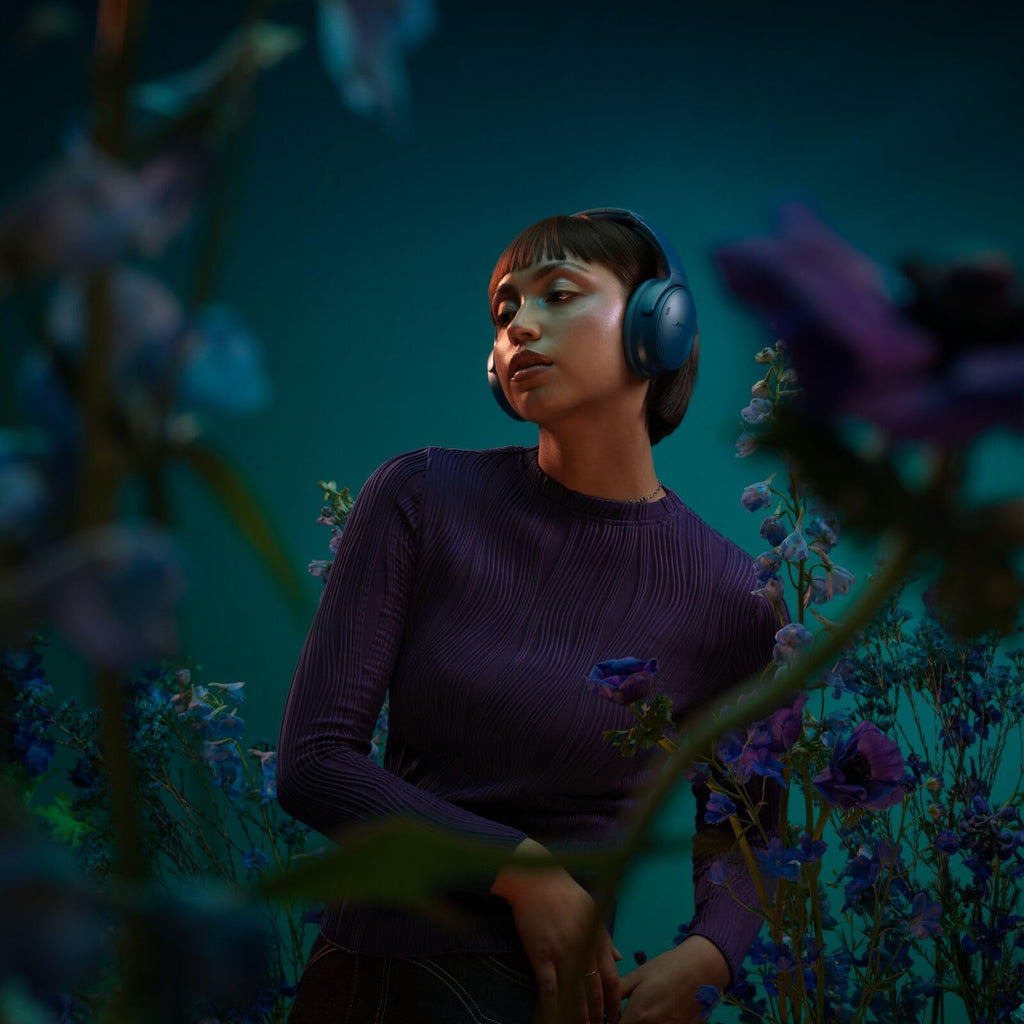 Bose QuietComfort Bluetooth Headphones, Wireless Headphones with Active Over Ear Noise Cancelling and Mic, Deep Bass, Up to 24 Hours of Playtime, Blue Dusk - Limited Edition Color