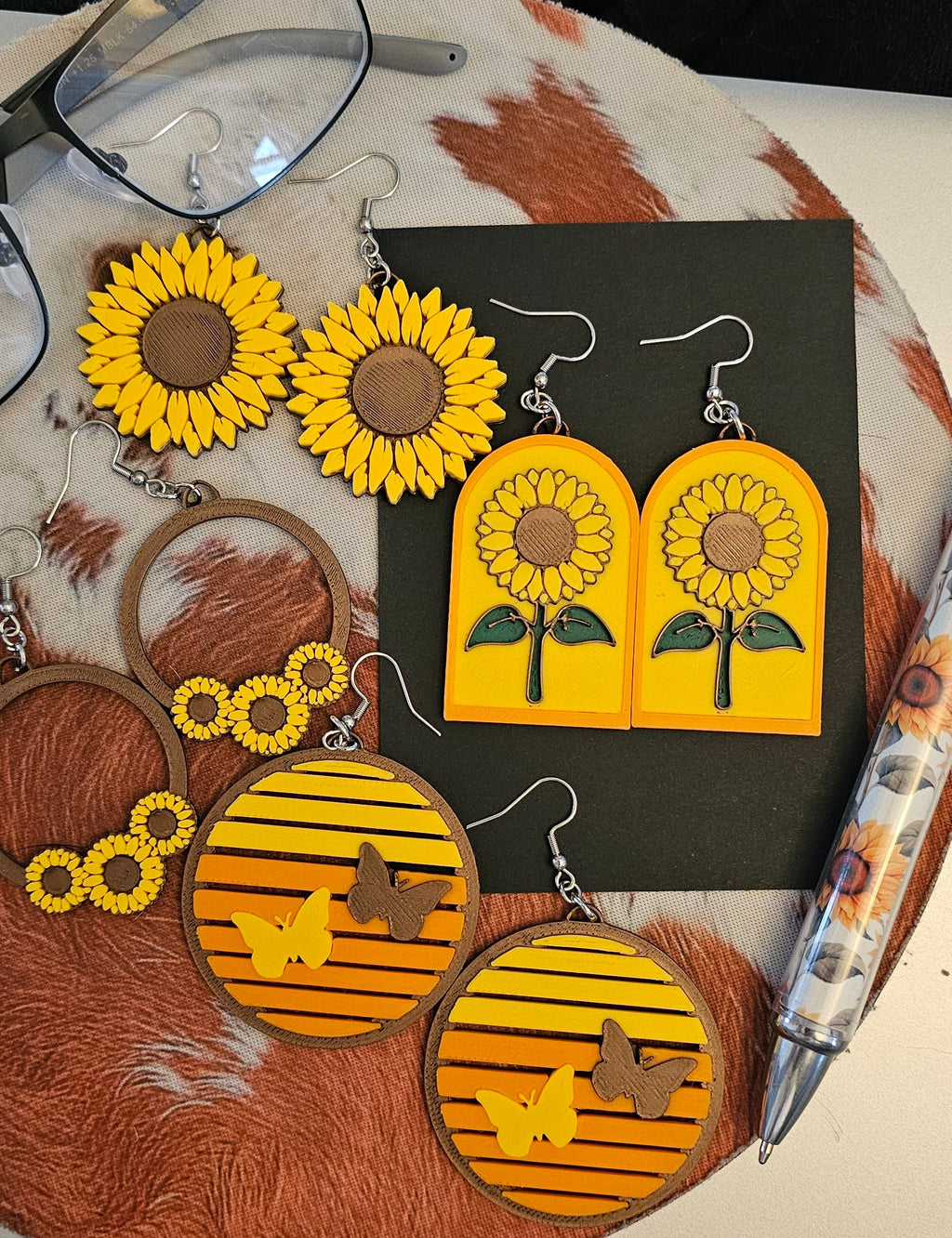 3D Print That70's Show Sunflower Boho Hippie Earrings Made in America